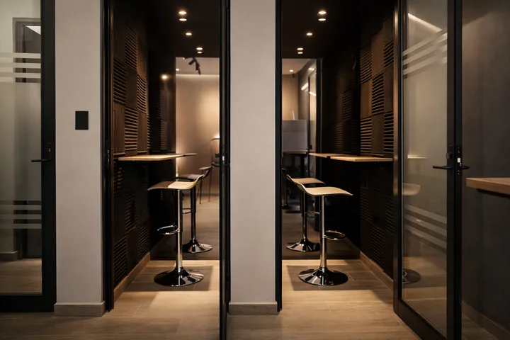 Bright and airy coworking area with large windows
